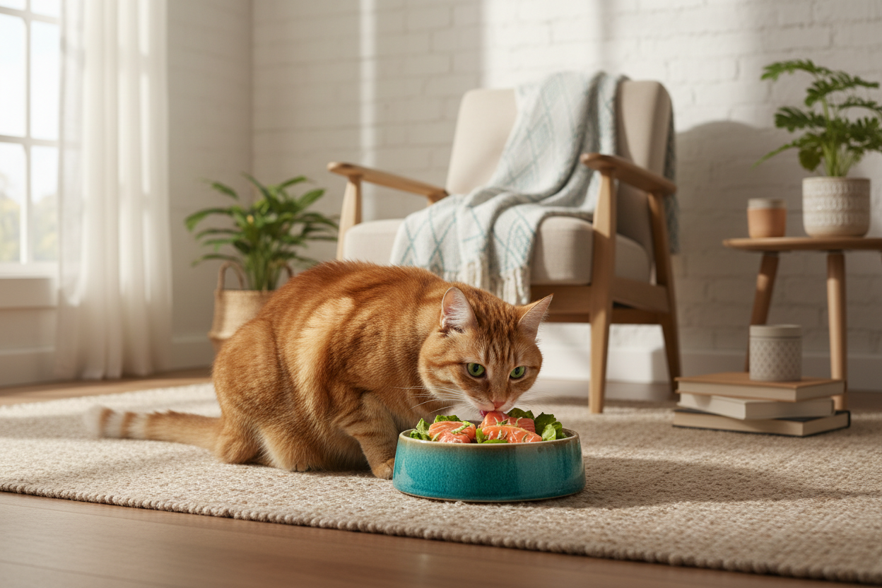 Adult Katze mit Futter