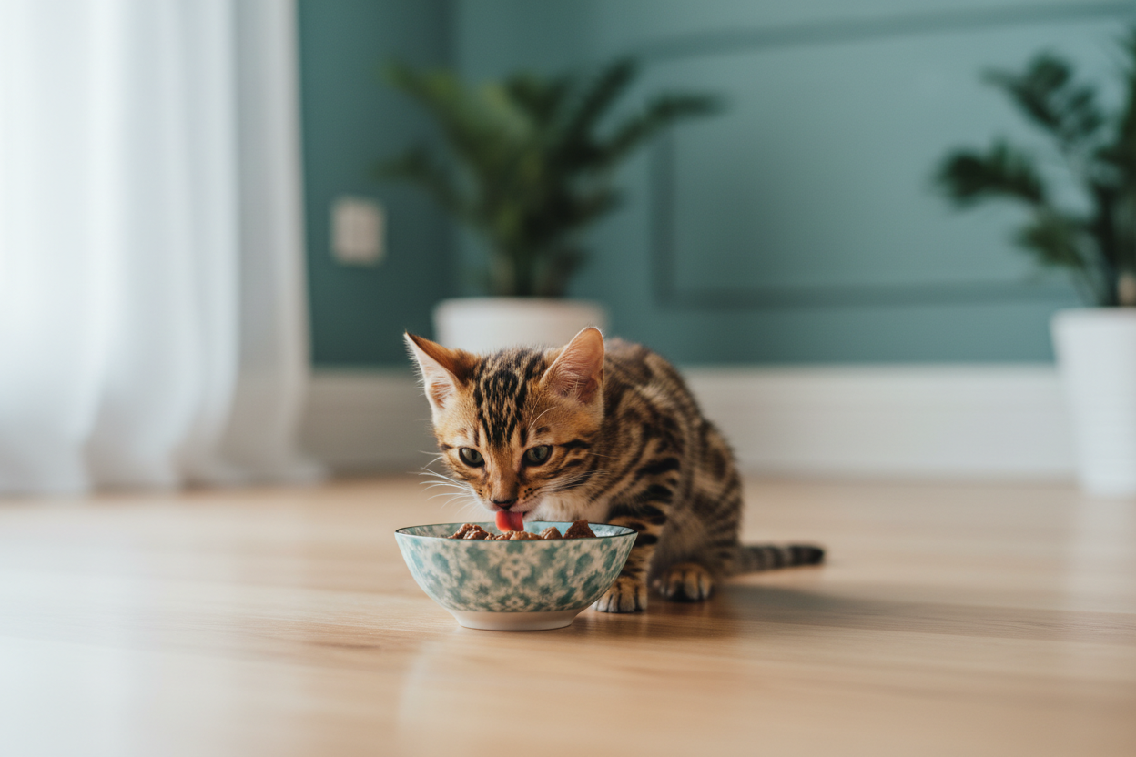 Bengal Kitten mit Futter