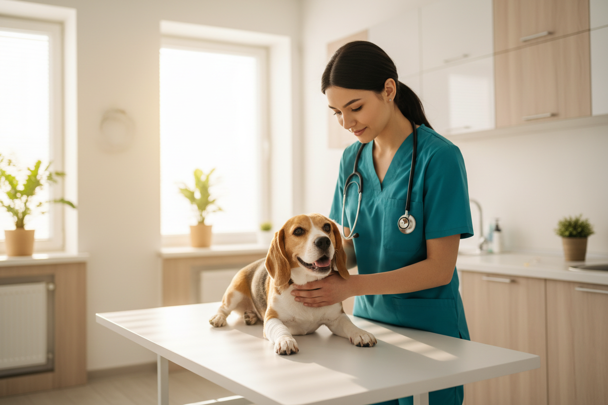Hero OP-Versicherung Beagle mit Tierärztin