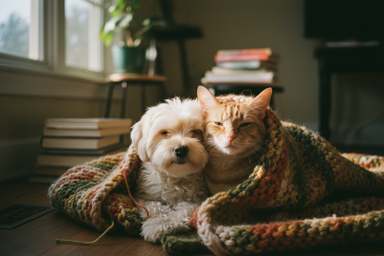 Hund & Katze unter Decke