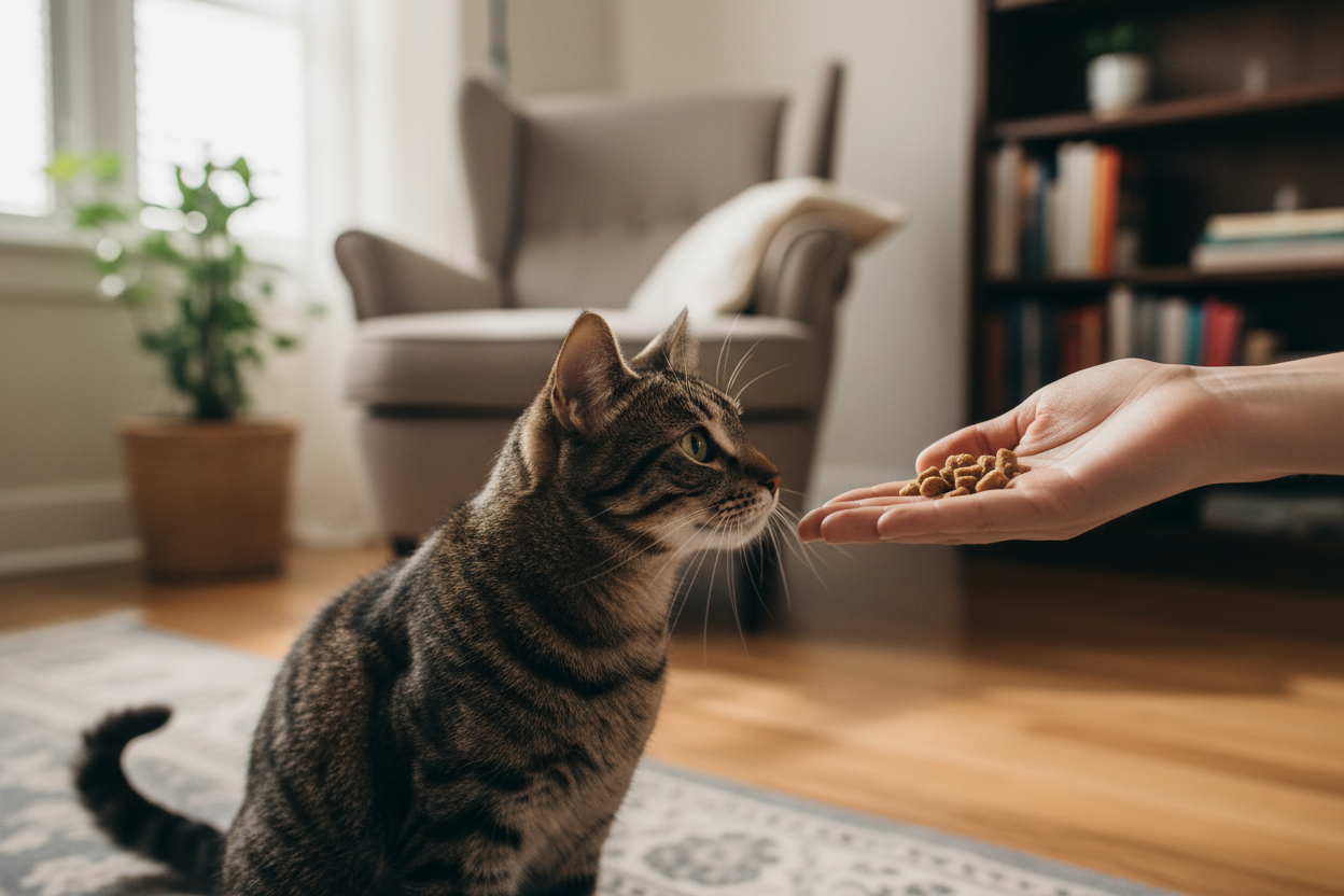 Katze Hand Leckerlis natürlich