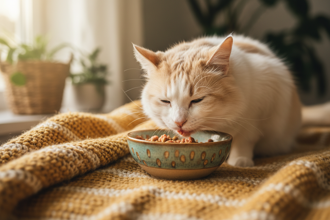 Senior Katze mit Futter