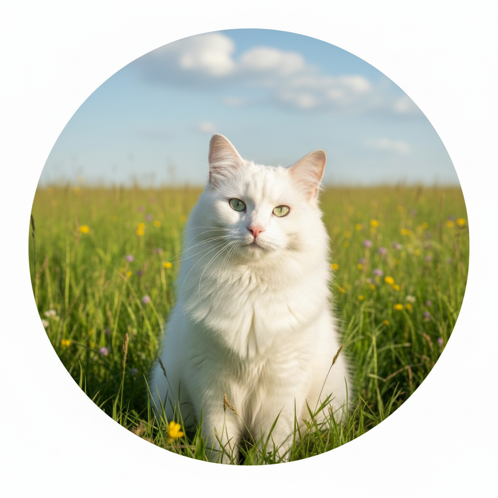 Weiße Katze rundes Format wie Hund